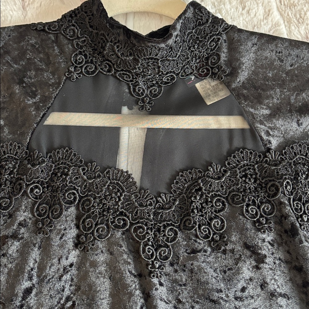 Hearts Elegant Black Velvet Dress with nylon see through sleeves!